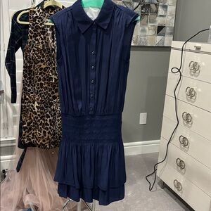 Navy Sleeveless Button-Up Dress